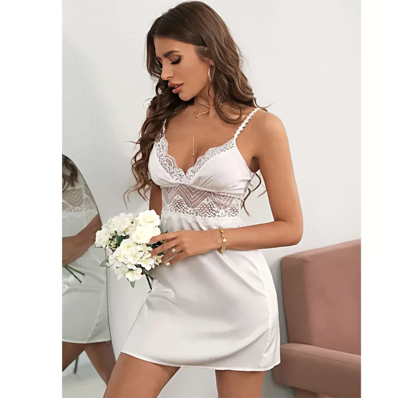 Sexy Black Female Nightgown Chemise Sleepwear Patchwork Lace Nightdress Intimate Lingerie New Summer Satin Mini Home Dress - Image 5