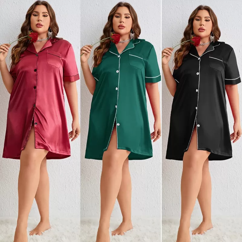 Oversize 3XL 4XL 5XL Female Nightgown Nightshirt Spring Summer Short Sleeve Nightdress Sleepwear Loose Casual Satin Home Wear - Image 2