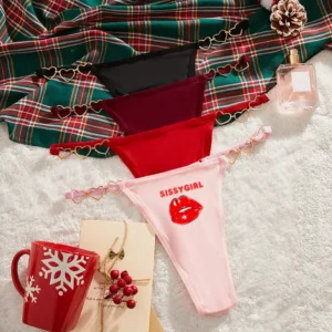 SISSY GIRL Red Lips Hot Thong for Women Love Decoration Cotton Crotch Low Rise Underwear Girlfriend