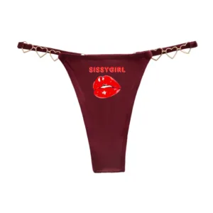 SISSY GIRL Red Lips Hot Thong for Women Love Decoration Cotton Crotch Low Rise Underwear Girlfriend