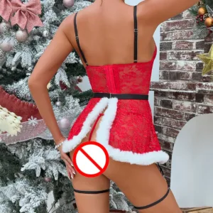 kf S2ac21143bd044839aa62cffb68e10c31R JSY Sexy Christmas Cosplay Lingerie Women Underwear Red Lace Feather Dress Babydoll Nightgown Sleepwear Sexy Role